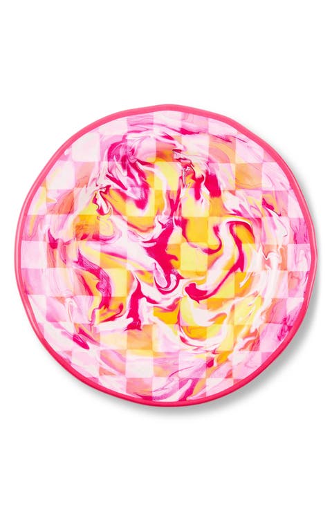 Set of 4 Pink Marble Check Melamine Dinner Plates