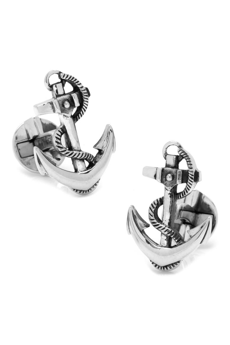 Silver Anchor Cuff Links, Main, color, SILVER