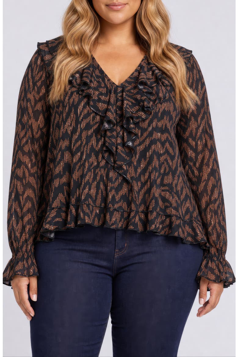 Ruffle Printed Top, Main, color, JAGGED TIGER CHOCOLATE