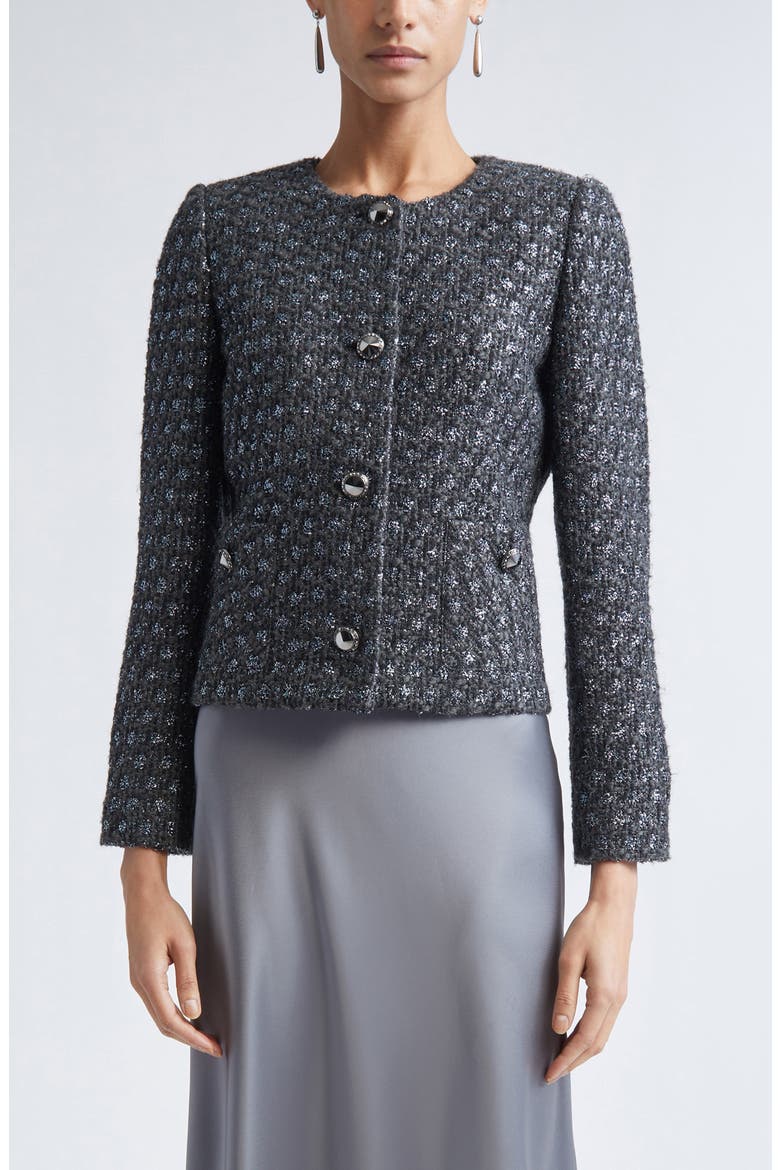 Metallic Wool Blend Knit Jacket, Main, color, PEWTER LUREX MULTI