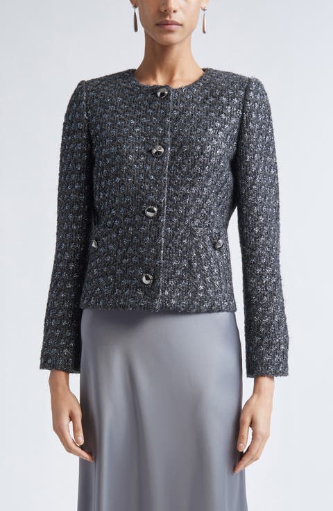 Metallic Wool Blend Knit Jacket