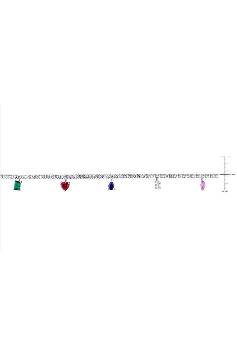 Multi Lab-Created Gemstone Charm Necklace, Alternate, color, Sterling Silver