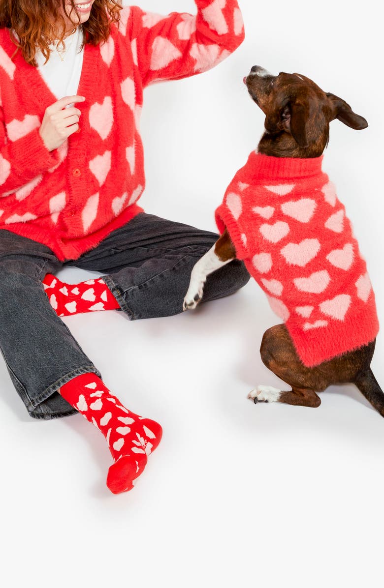 the furryfolks Hearts Pet Sweater & Socks Set, Alternate, color, Red