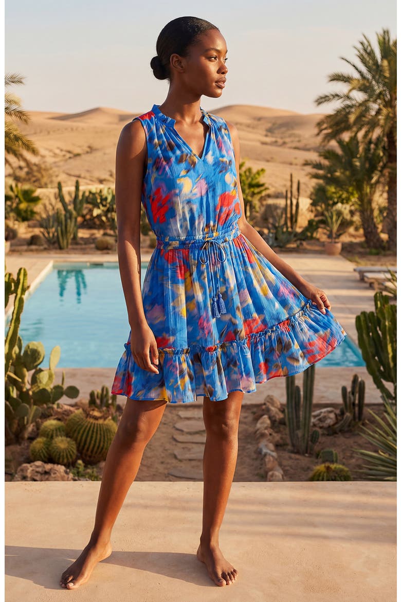Beth Smock Waist Cotton Short Dress, Alternate, color, Larkspur Bay