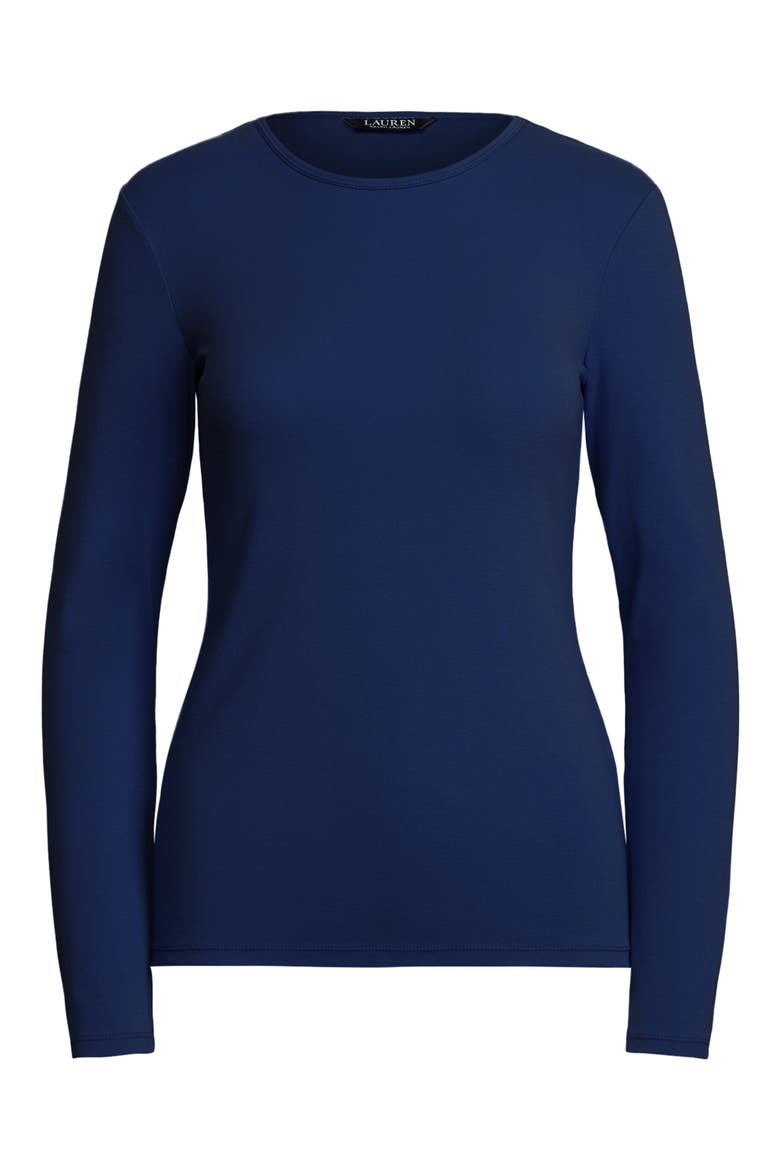 Long Sleeve Cotton Blend Top, Alternate, color, LAUREN NAV