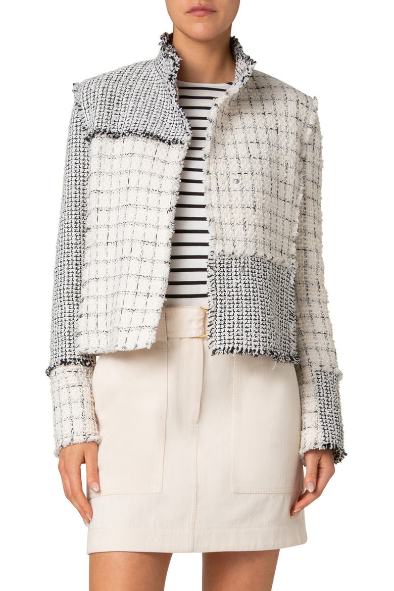 Mixed Check Tweed Jacket, Main, color, BLACK-CREAM