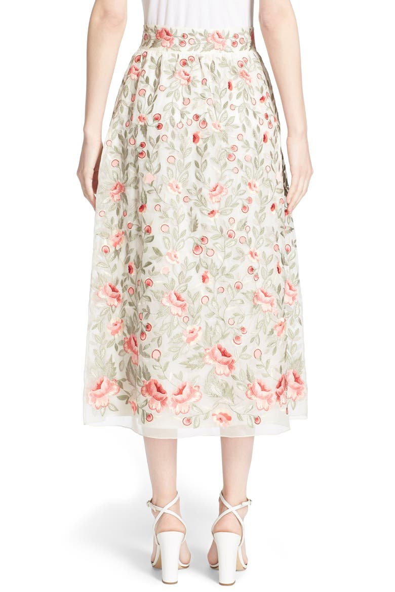 'Marianne' Floral Embroidered Silk Organza Skirt, Alternate, color, IVORY MULTI