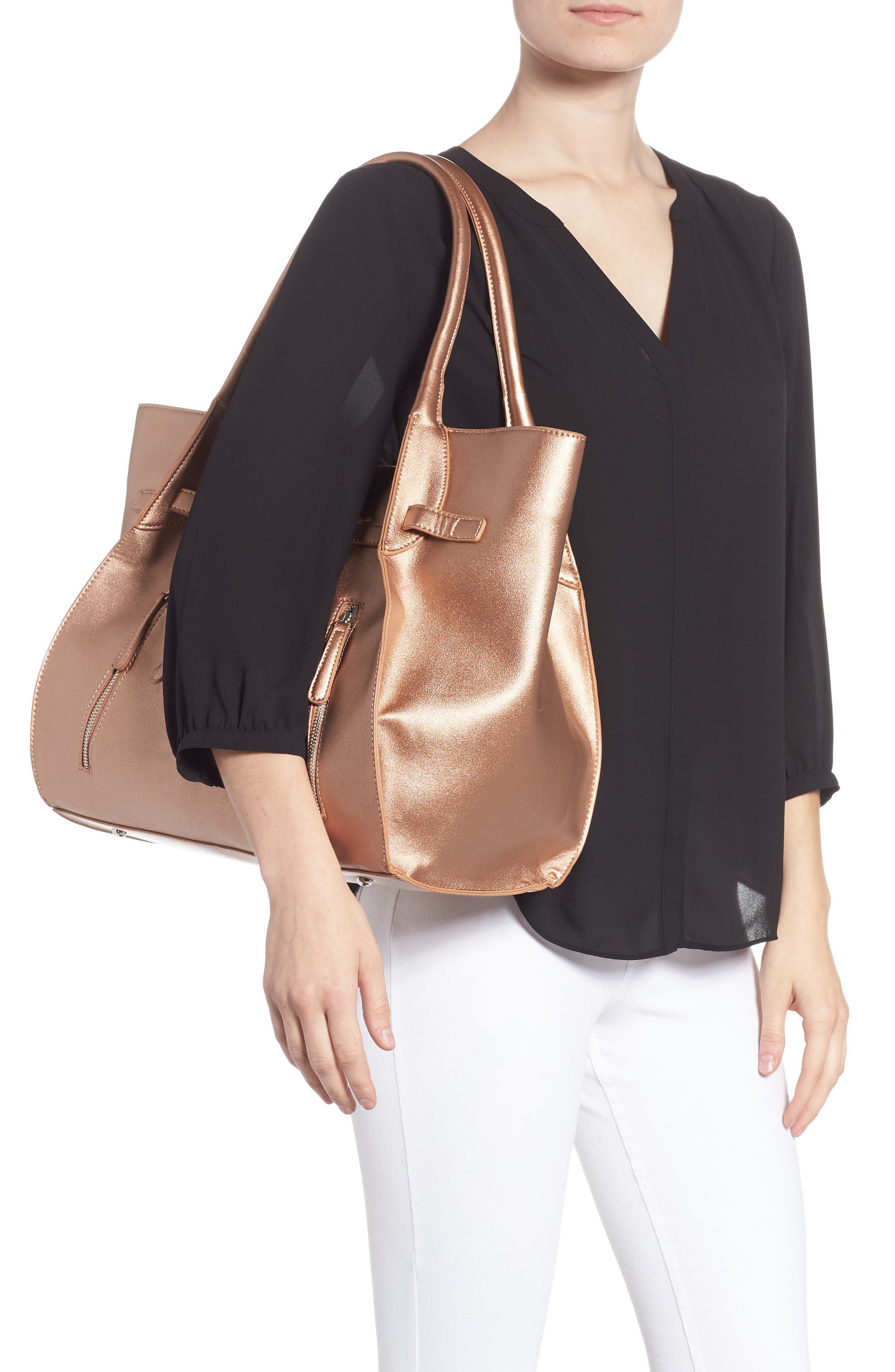 Large Faux Leather Carryall Tote, Alternate, color, ROSE GOLD