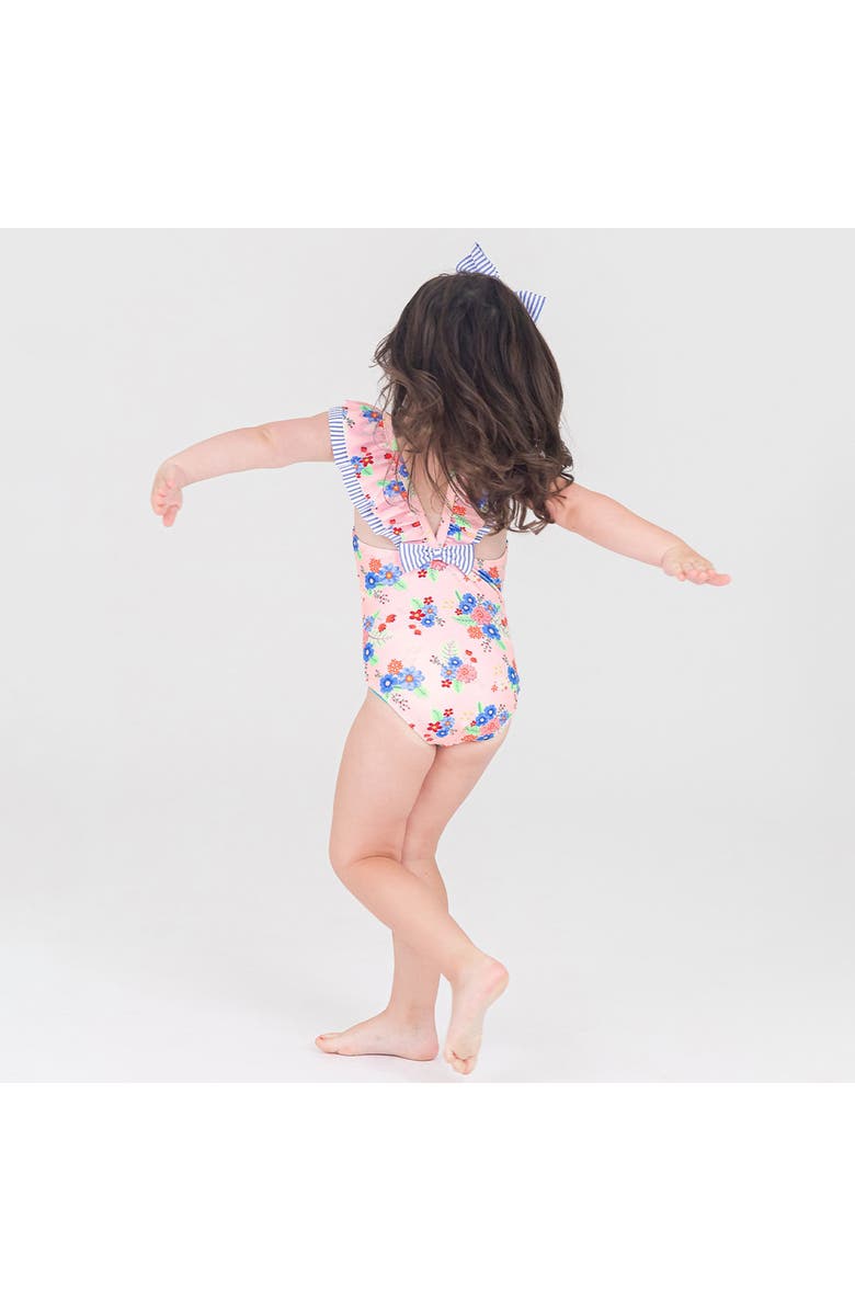 RuffleButts Girls V-Back UPF50+ One Piece, Alternate, color, Coastal Breeze Floral