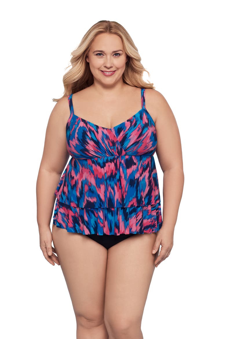 Leona V-Neckline Plus Size Tankini Swimsuit Top, Alternate, color, Nairobi Nights