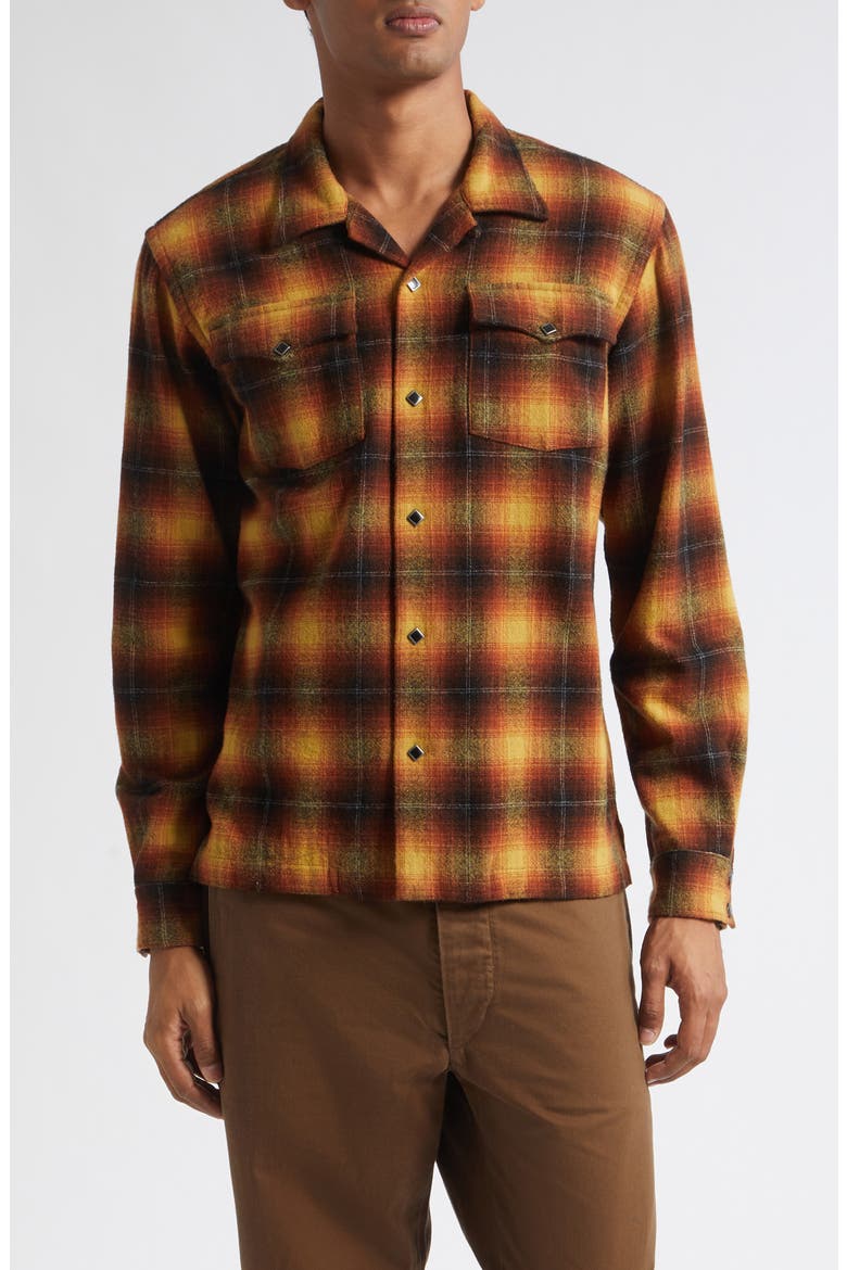 Jesse Plaid Long Sleeve Wool Blend Camp Shirt, Main, color, RL-820 ORANGE/ YELLOW