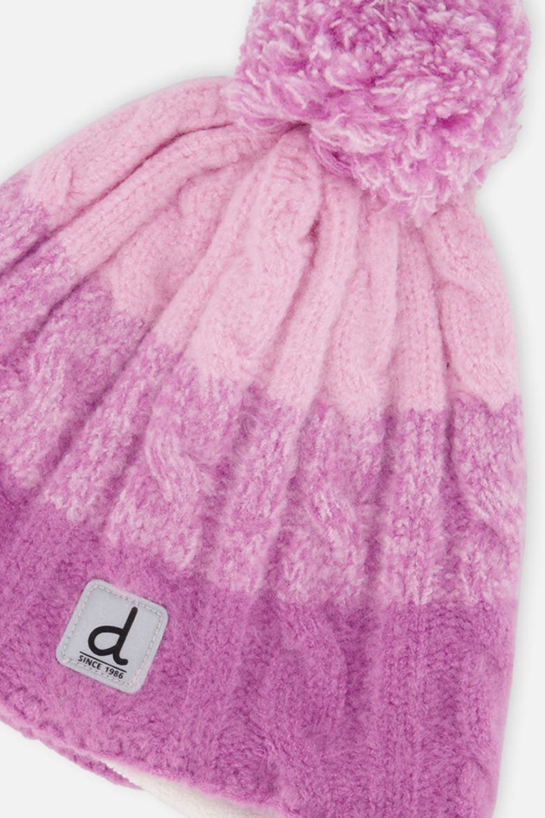 Winter Peruvian Cable Pompom Earflap Knit Hat, Alternate, color, Pinkish Violet