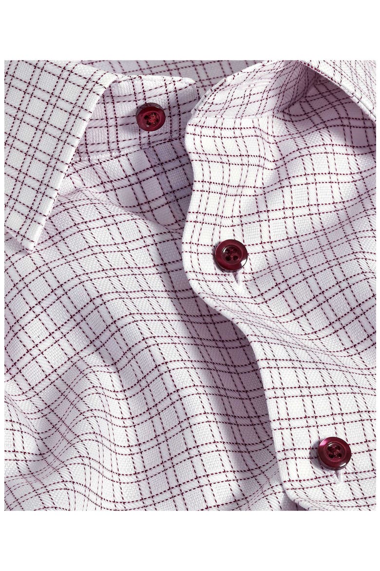 Trim Fit Dobby Check Dress Shirt, Alternate, color, WHITE/ MERLOT