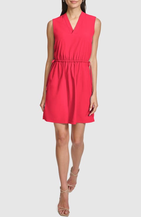Sleeveless Drawstring Waist Sheath Dress
