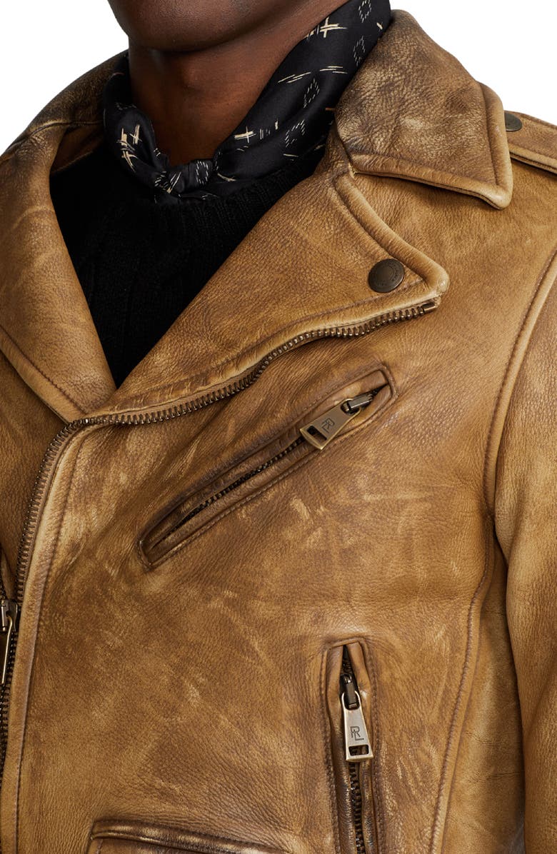 Ralph Lauren Purple Label Locklear Weathered Leather Moto Jacket, Alternate, color,