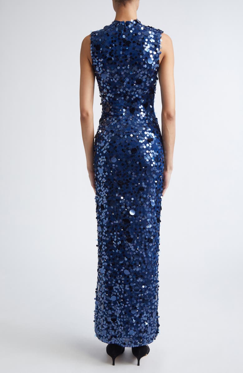 Carolina Herrera Paillette Embroidered Sleeveless Mesh Column Gown, Alternate, color, Dark Navy