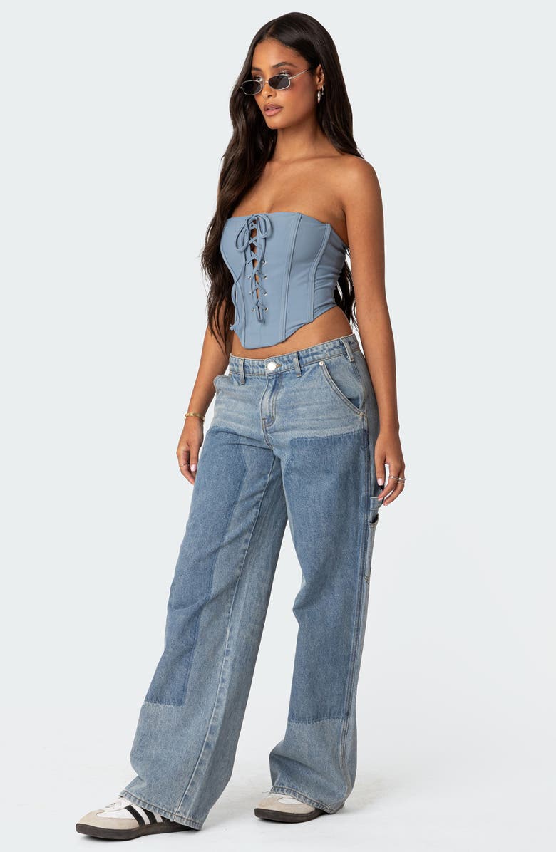 EDIKTED Kilah Strapless Corset Top, Alternate, color, Blue