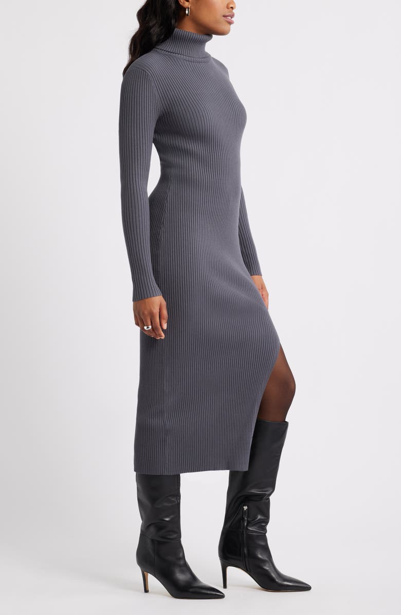 Open Edit Rib Long Sleeve Turtleneck Sweater Dress, Alternate, color, Grey Magnet