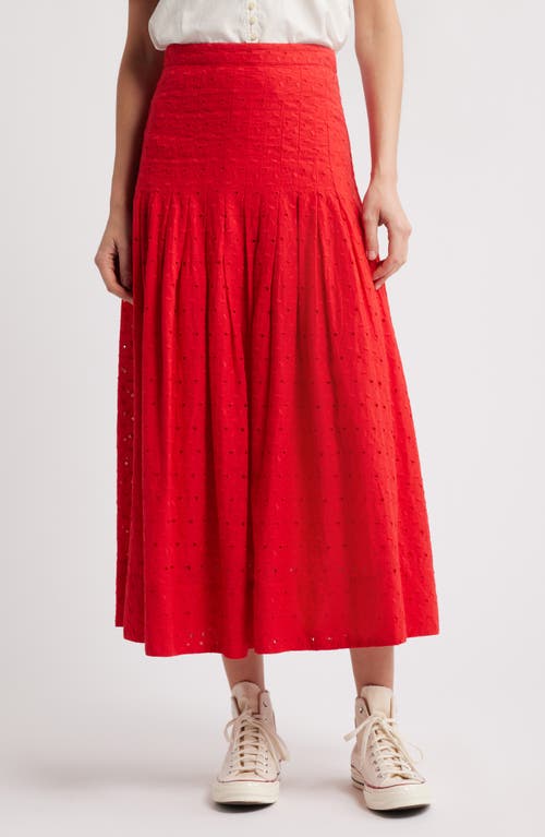 The Great . The Rhythm Eyelet Midi Skirt In Red Rose