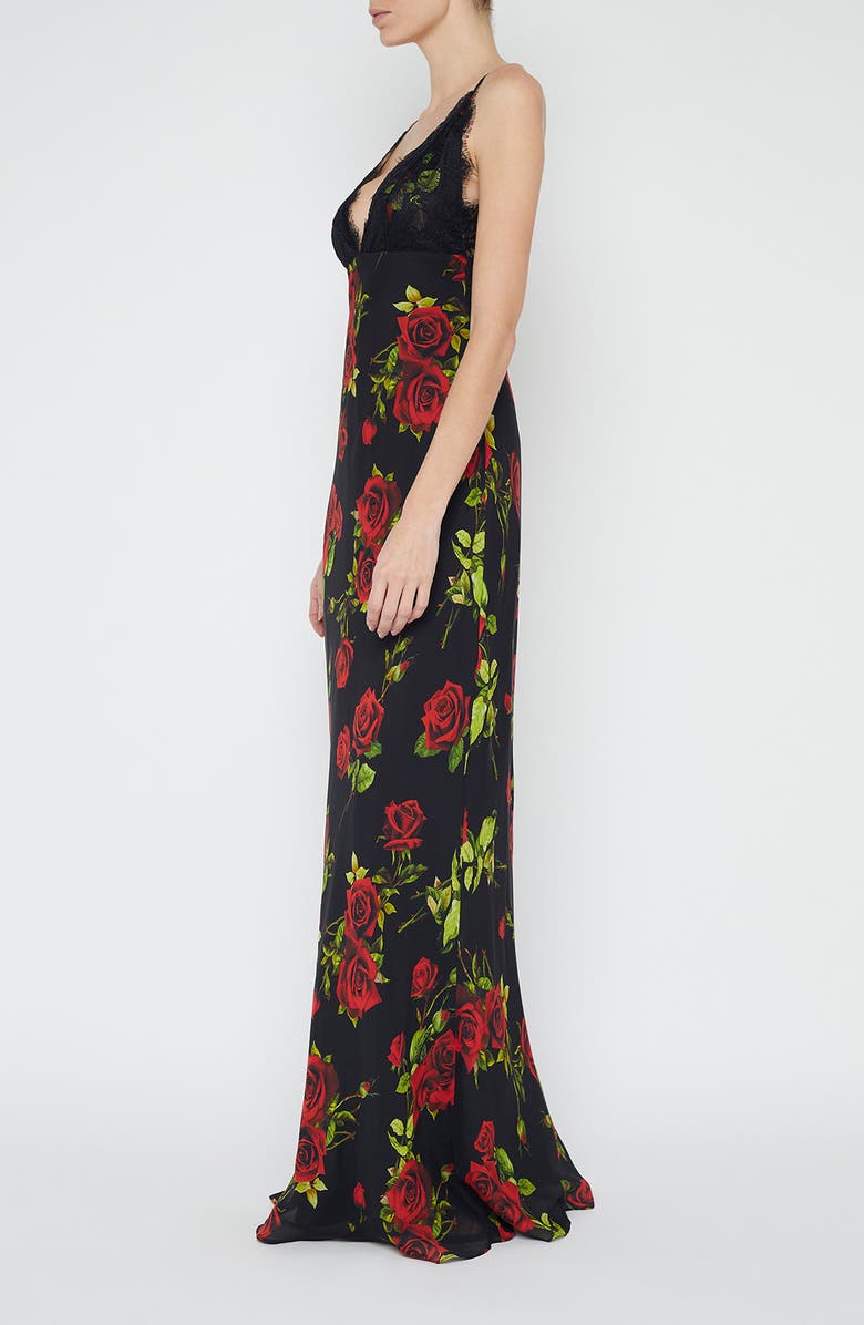 L'AGENCE Susanna Floral Print Silk Slipdress, Alternate, color, Black Multi Romantic Rose