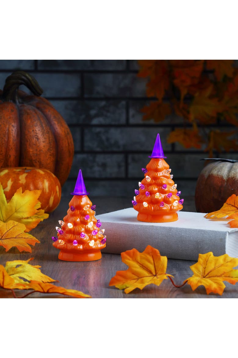 Set of 2 Mini Halloween Trees - Orange, Alternate, color, Orange
