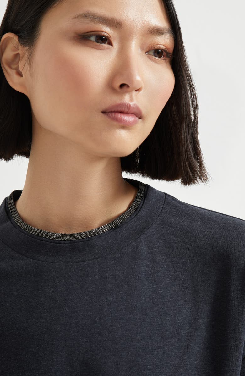 Brunello Cucinelli T-shirt with Precious Faux Layering, Alternate, color, Anthracite