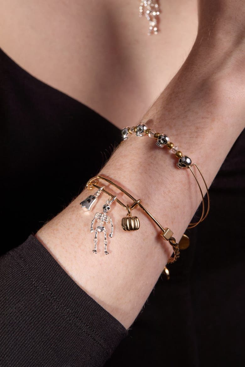 Ghost, Skeleton and Pumpkin Trio Charm Bangle, Alternate, color, Gold