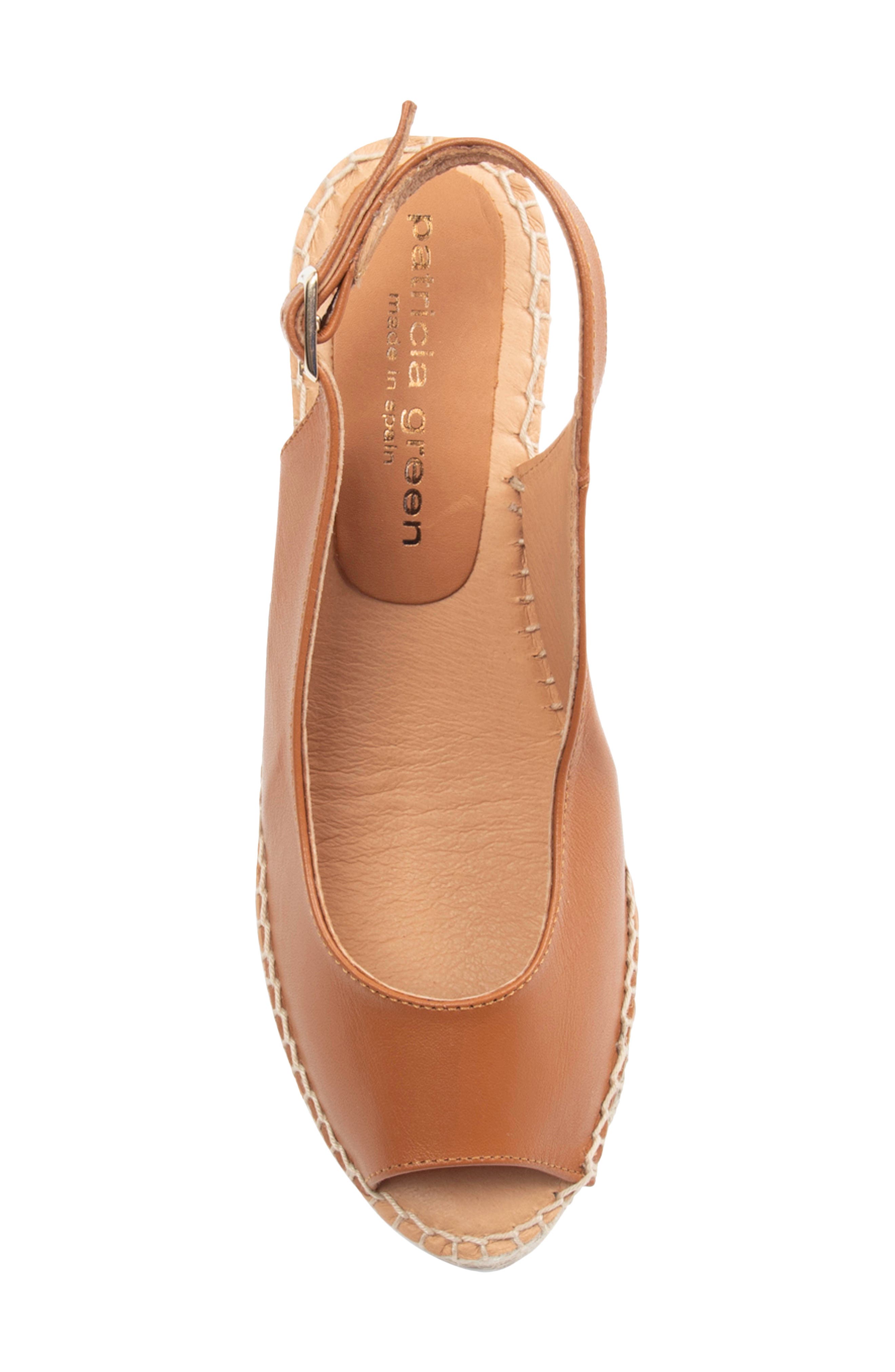 patricia green Peyton Slingback Espadrille Peep Toe Platform Wedge Sandal, Alternate, color, Cognac Leather