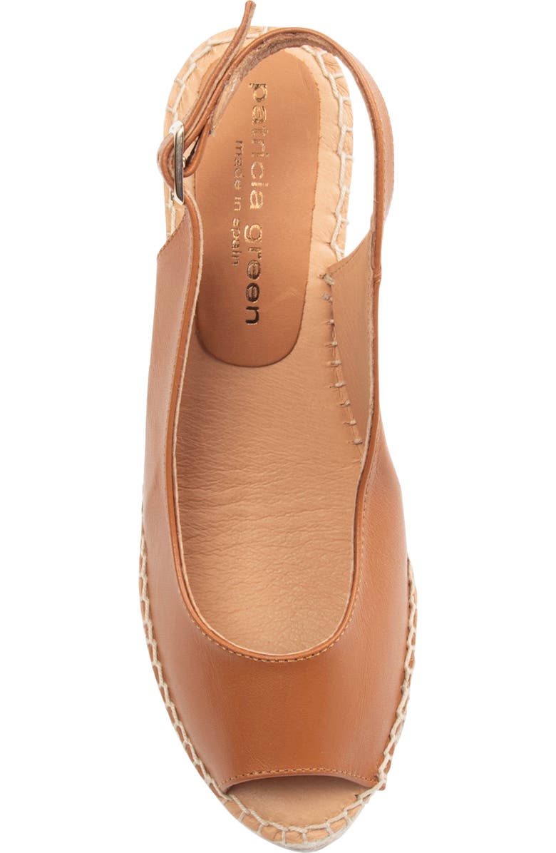 patricia green Peyton Slingback Espadrille Peep Toe Platform Wedge Sandal, Alternate, color, Cognac Leather