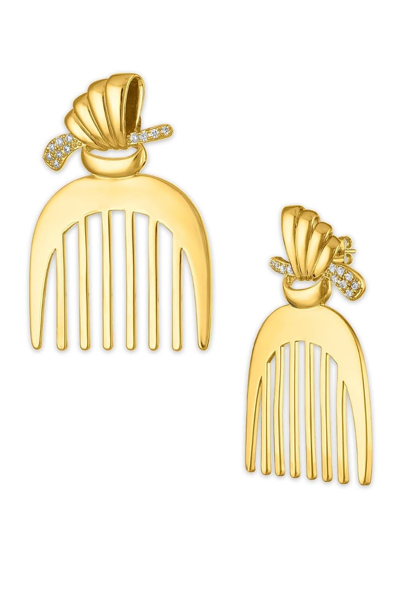 Comb Earrings, Alternate, color, Gold