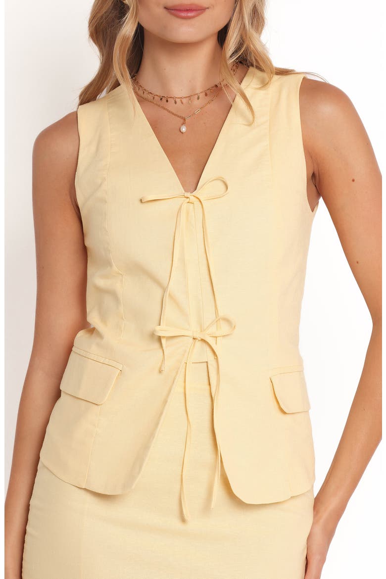 Meara Tie-Front Cotton & Linen Vest, Alternate, color, BUTTER YELLOW
