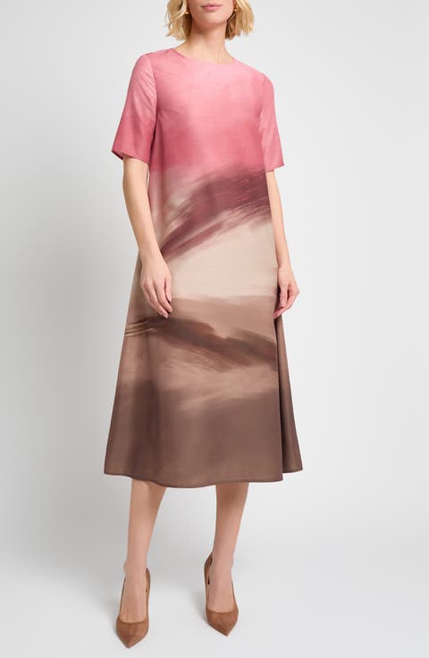 Shantung Landscape Midi Dress