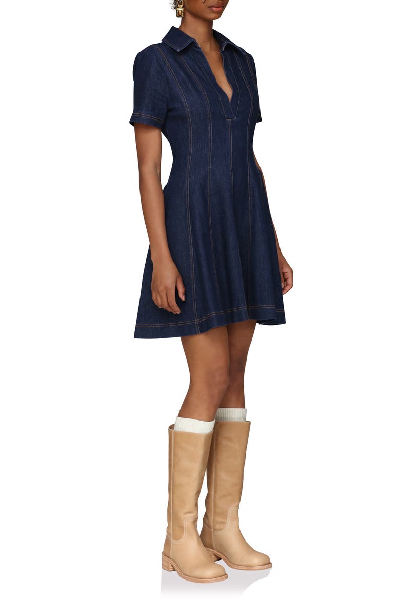 Seamed Collared Denim Minidress, Alternate, color, ROYAL RINSE