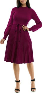 Nina Leonard Tie Waist Fit & Flare Sweater Dress