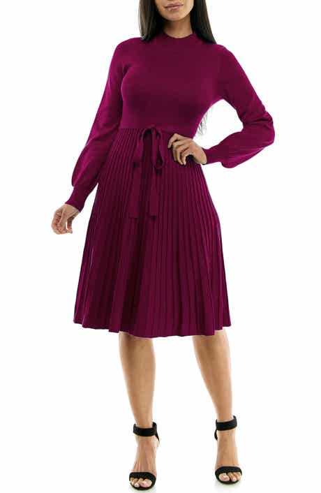 Nina Leonard Tie Waist Fit & Flare Sweater Dress