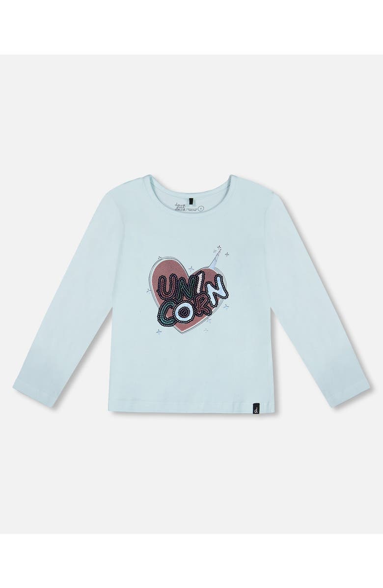 Deux par Deux Girl's Organic Cotton T-Shirt With Print Light Blue, Main, color,