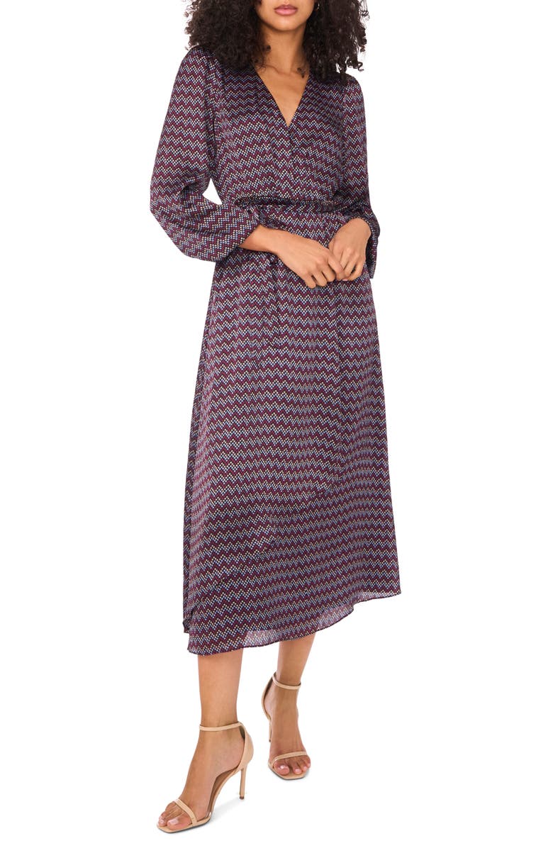 Vince Camuto Abstract Print Wrap Front Dress, Main, color, Classic Navy