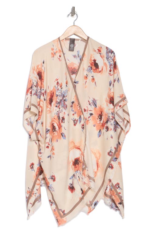 Vince Camuto Brushed Floral Print Ruana In Taupe Multi