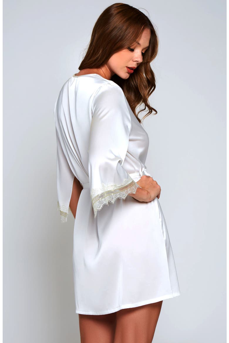 Slit Sleeve Satin Wrap Robe, Alternate, color, White