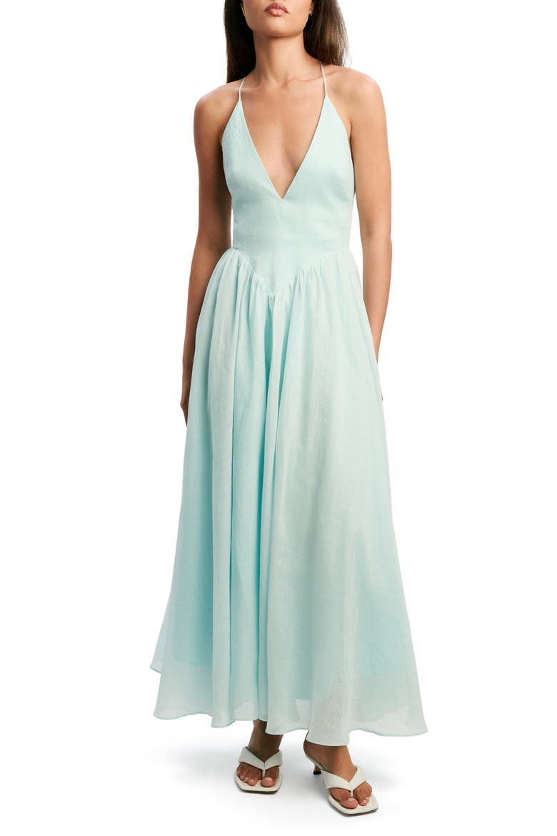fit and flare halter dress Valencia Abstract Print Halter Fit and Flare Midi Dress - Blue/Green
