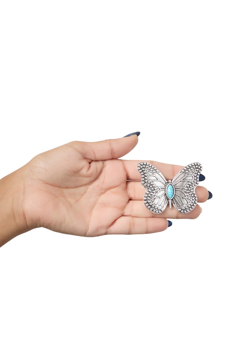 Jessica Simpson Silver Butterfly Pin with Turquoise Accent, Alternate, color, Silver, Turquoise