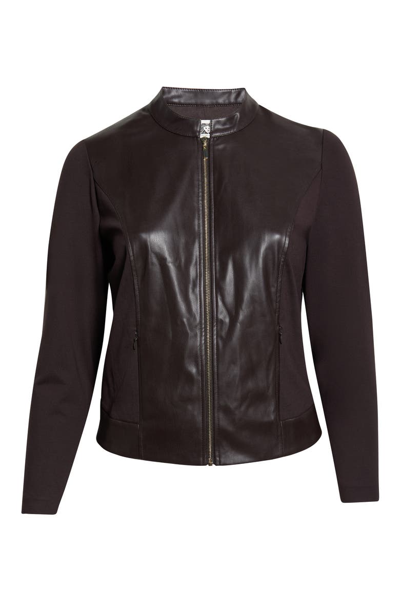 Faux Leather Trim Moto Jacket, Alternate, color, DEEP MAHOGANY