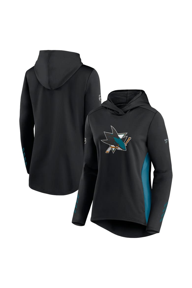 Women's Fanatics Branded Black/Teal San Jose Sharks Authentic Pro Locker Room Pullover Hoodie, Main, color, Black