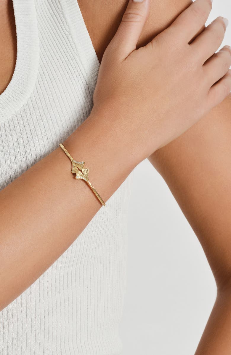 Anabel Aram Jewelry Gingko Leaves Cubic Zirconia Cuff Bracelet, Alternate, color, Gold