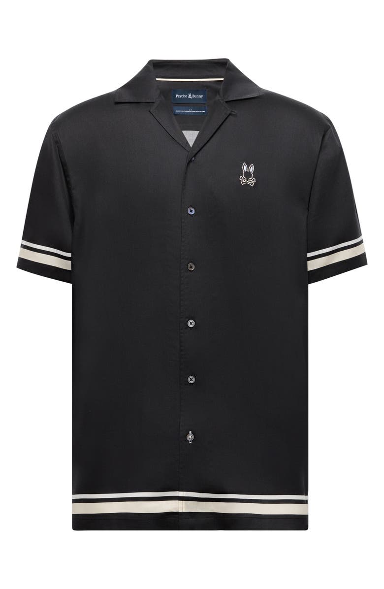 Psycho Bunny Aden Border Camp Shirt, Alternate, color, Black