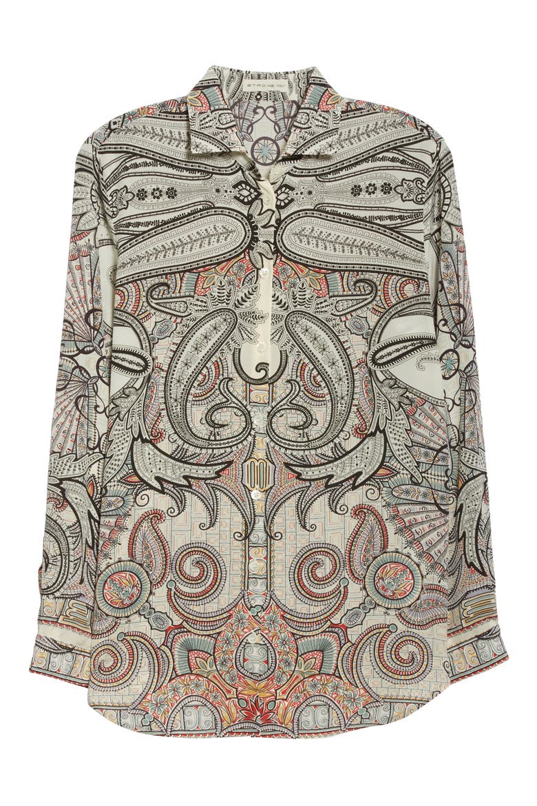 Paisley Print Silk Blouse, Alternate, color, BLACK
