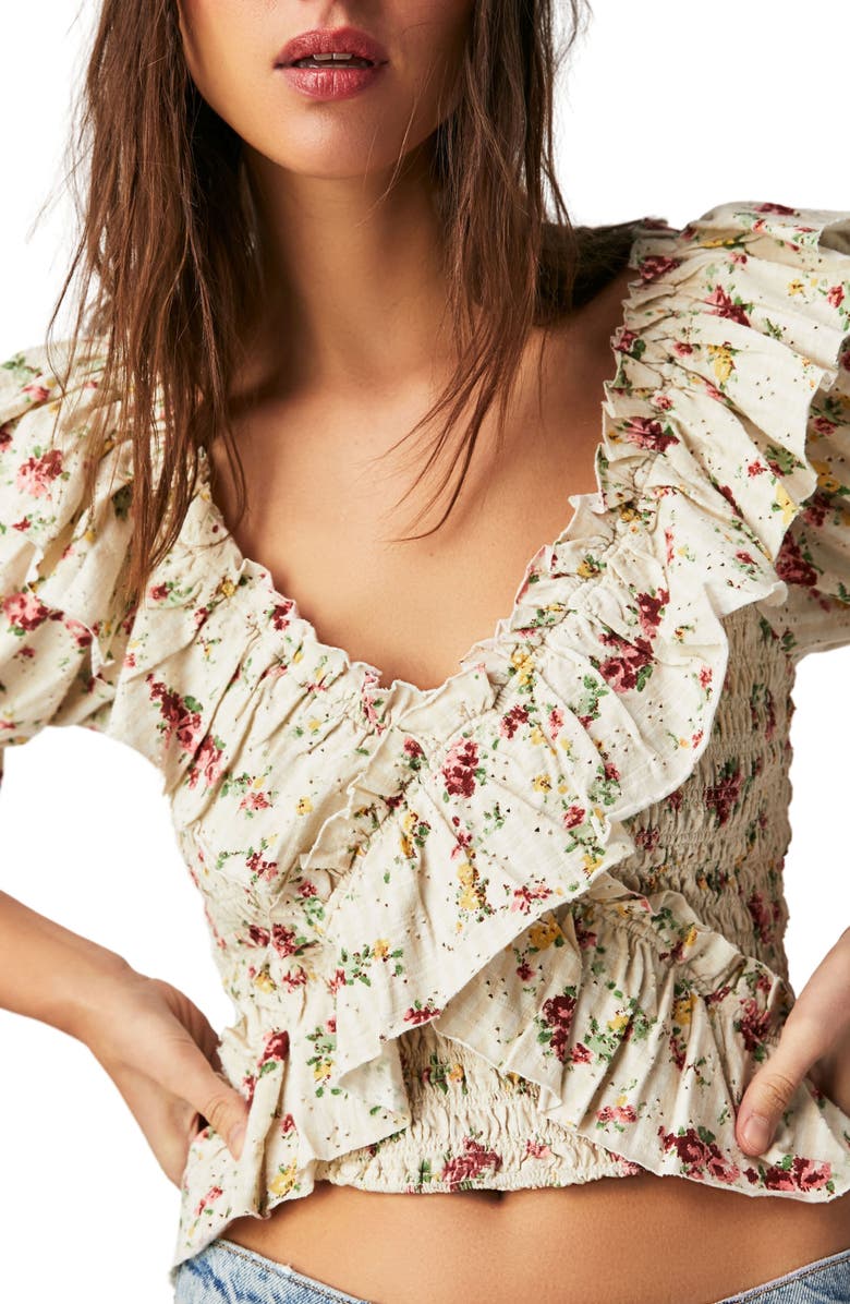 Free People Favorite Girl Floral Print Ruffle Crop Top, Alternate, color, 
