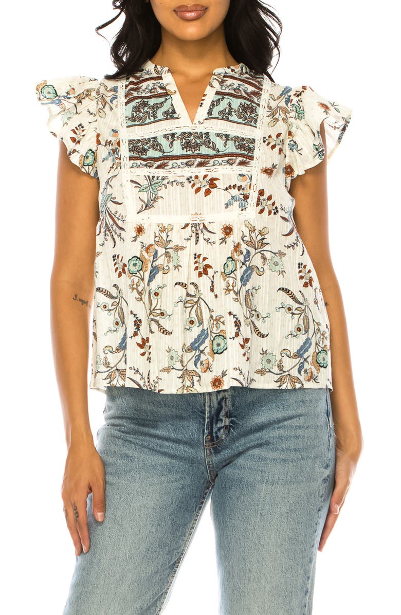A COLLECTIVE STORY Floral Split Neck Cotton Top, Main, color, 