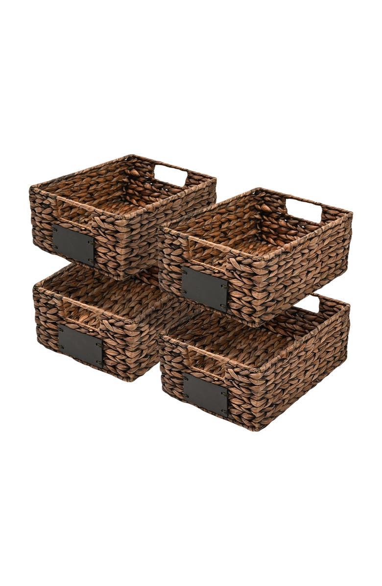 HAPPIMESS Lane Classic Farmhouse Handwoven Hyacinth Pantry Baskets with Chalkboard Labels and Handles,, Main, color, Brown