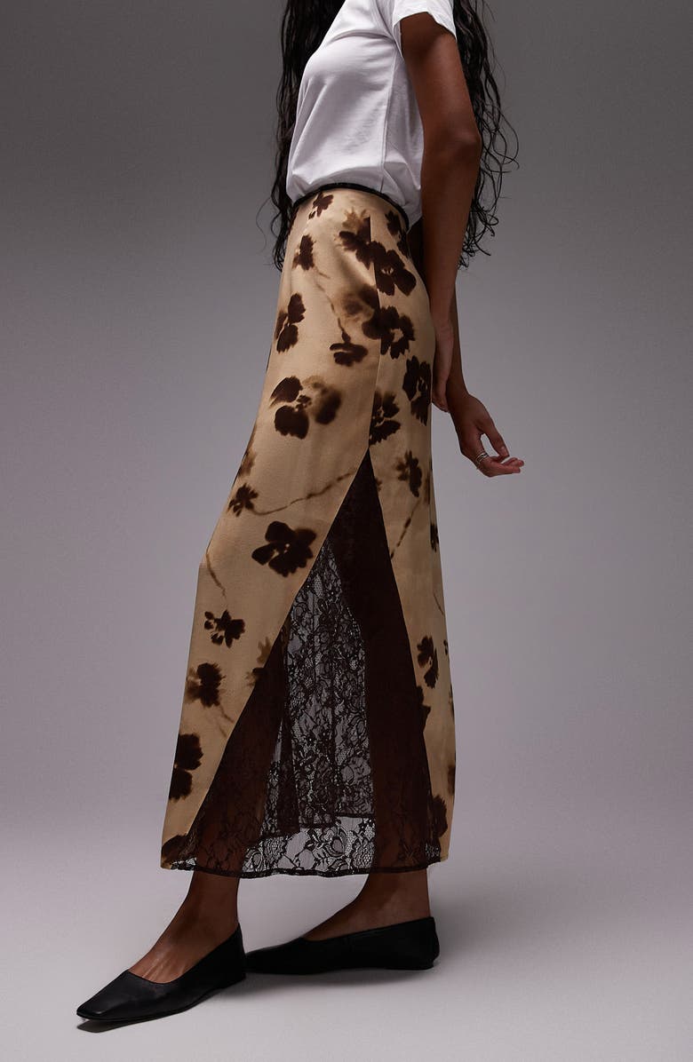 Floral Lace Panel Maxi Skirt